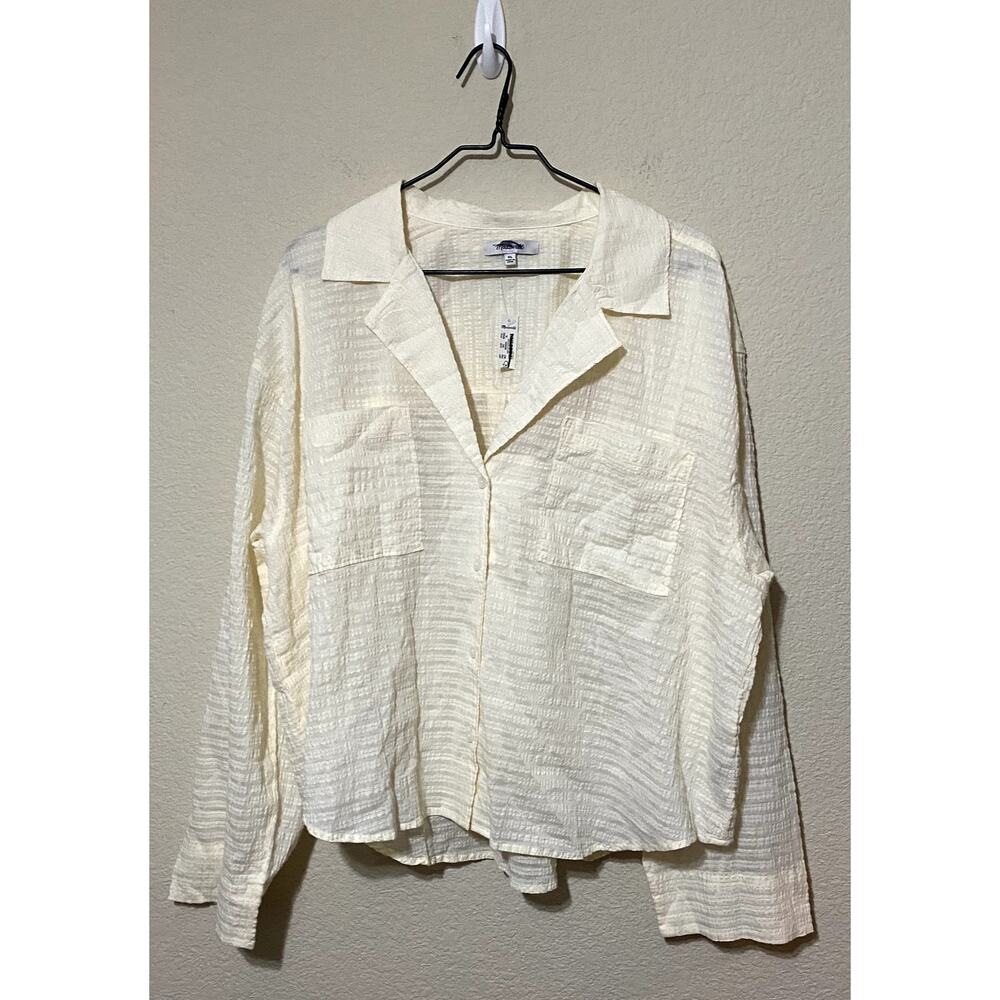 Madewell Shirt Top Blouse Women XL Yellow Long Sleeve Seersucker Button Up NWT